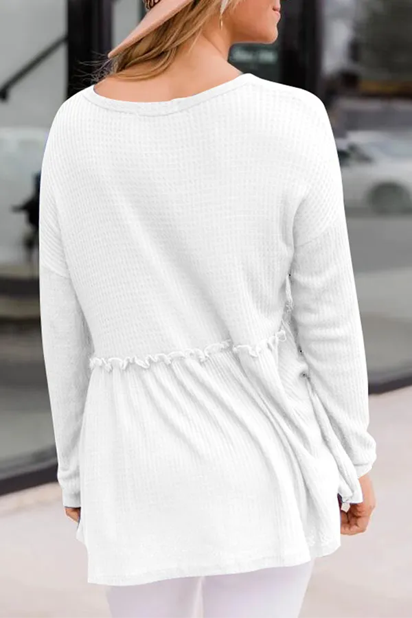 Ivyshape | Casual Solid Color Buckle V-Neck Top