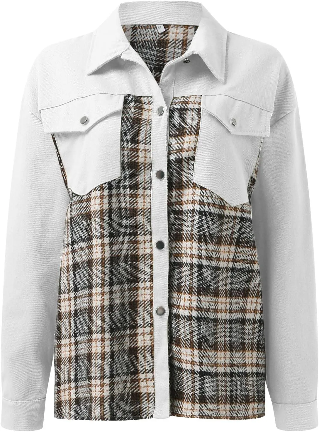 Jacket For Women Women Jean Jacket Long Sleeve Checked Button Up Shirt Jacket Top Denim Jacket