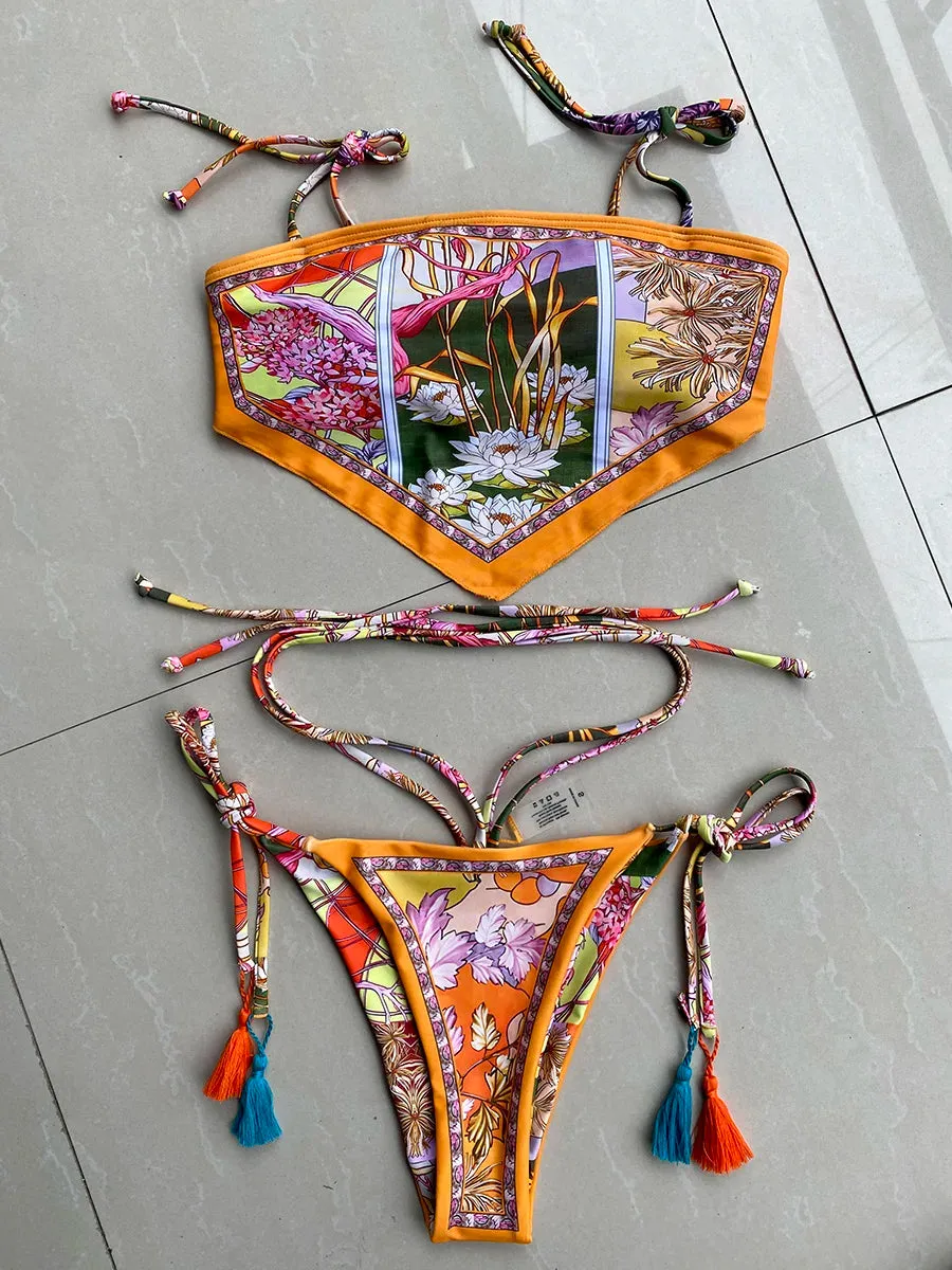Jazzy Printed Crop Top Bikini Set