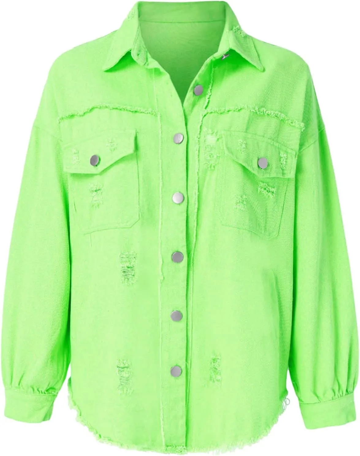 Jean Jacket Women 2024 Trendy Classic Lapel Button Down Up Frayed Hem Shacket Long Sleeve Distresse Trucker Coats