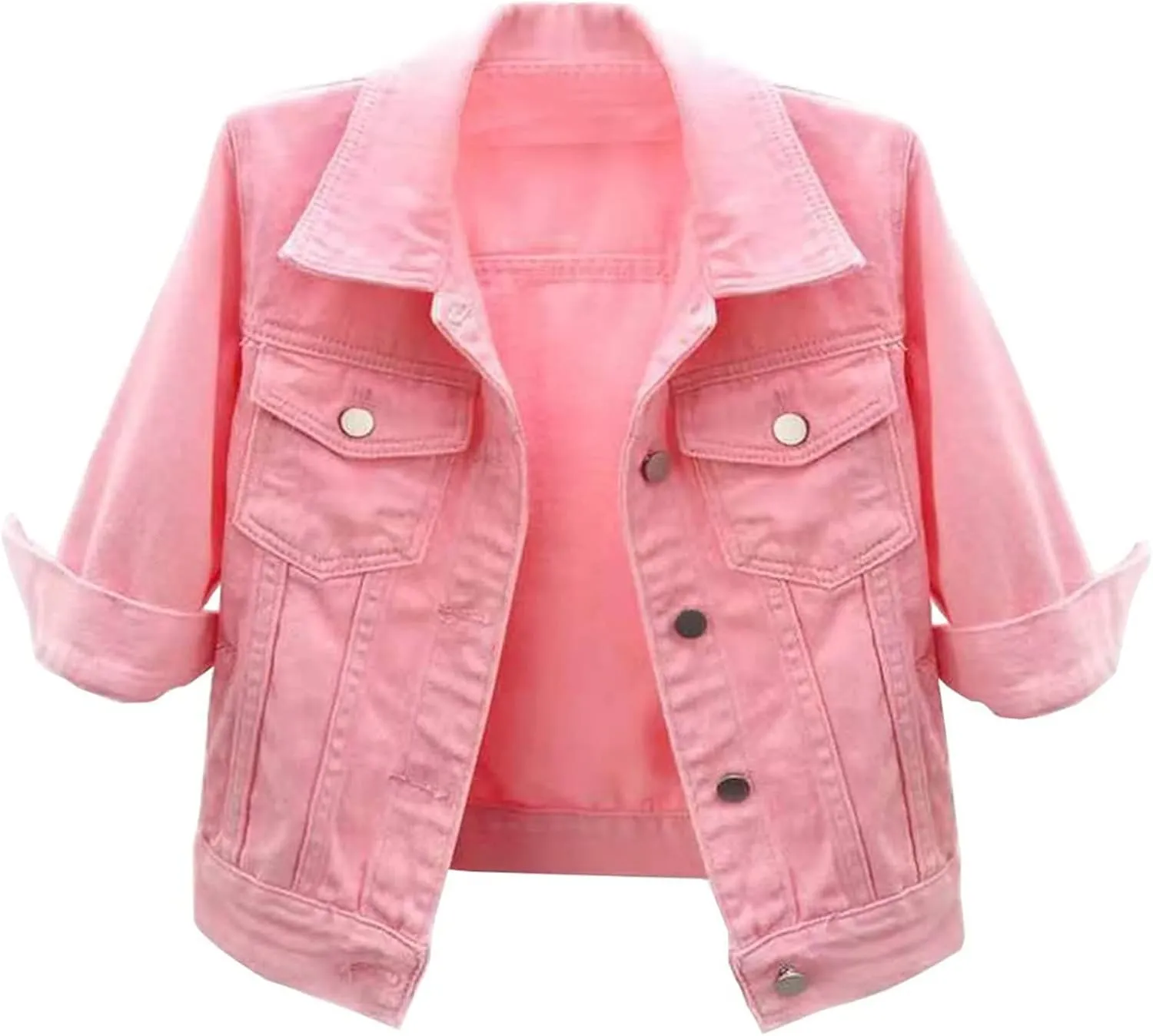 Jean Jacket Women 3/4 Sleeve Colored Cropped Denim Jacket Trendy Light Wash Short Jean Jacket Trucker Coat