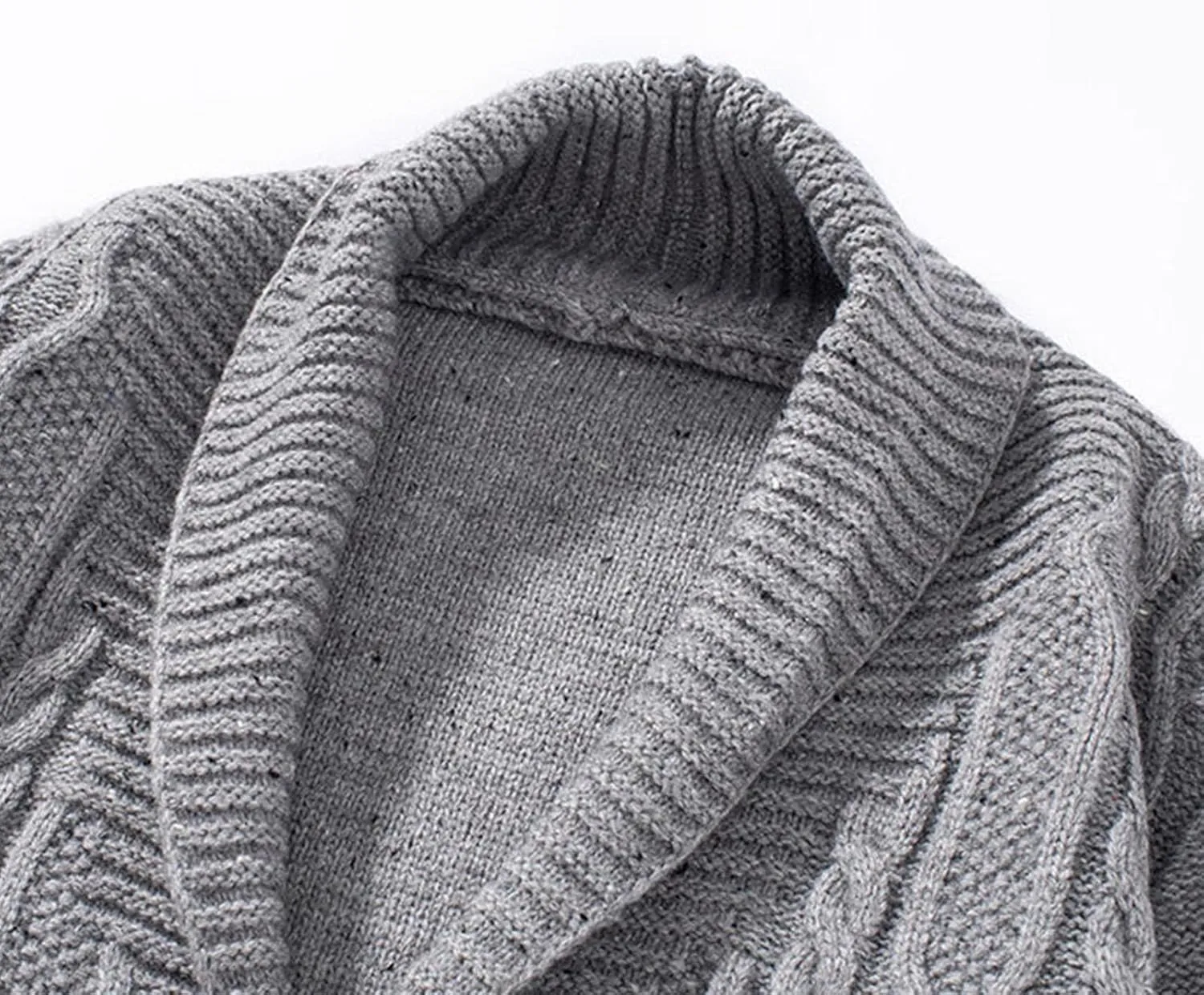 JEsilunmaMY Men's Cable Knit Button Down Cardigan Long Sleeve Shawl Collar Knitwear with Pocket Casual Chunky Knitted Outwear