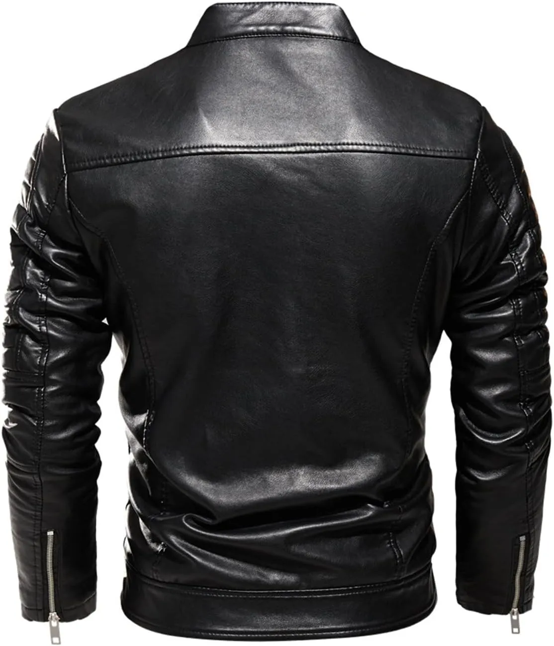 JEsilunmaMY Men's Solid Color Leather Motorcycle Jacket Casual Stand Collar Bomber Jacket Slim Fit Fall Winter Biker Outwear