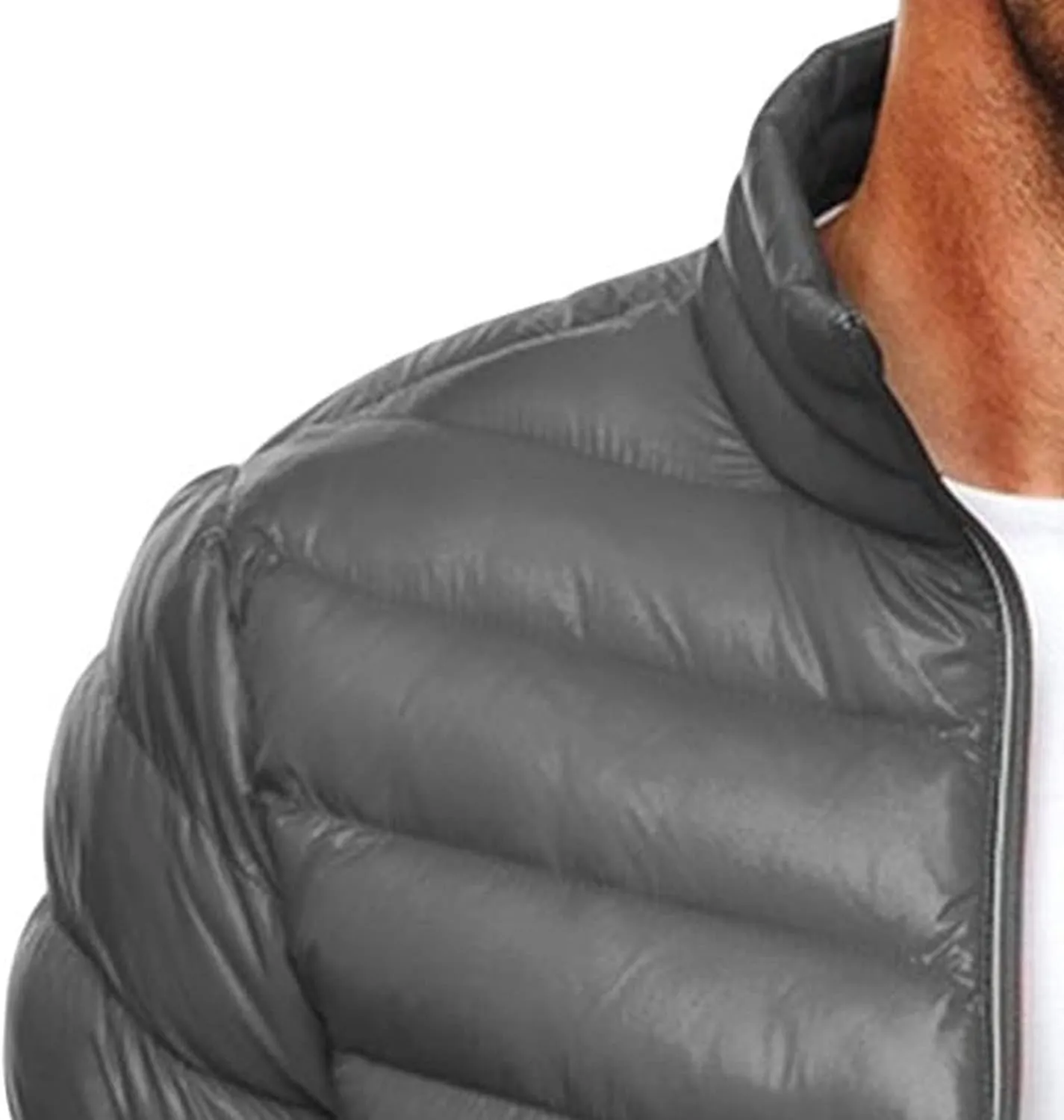 JEsilunmaMY Men's Stand Collar Puffer Down Jacket Lightweight Full Zip Packable Winter Jacket Solid Color Windproof Warm Coat