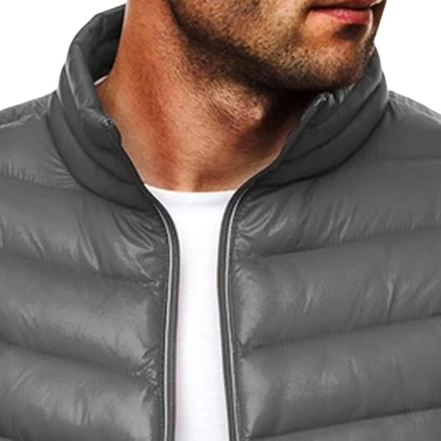 JEsilunmaMY Men's Stand Collar Puffer Down Jacket Lightweight Full Zip Packable Winter Jacket Solid Color Windproof Warm Coat