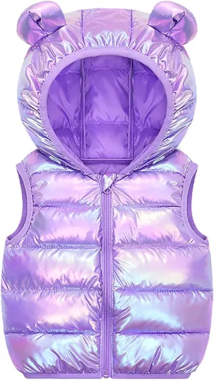 JESKIDS Girls Boys Puffer Vest Hooded Warm Outerwear with Zipper Lightweight Sleeveless Outfit