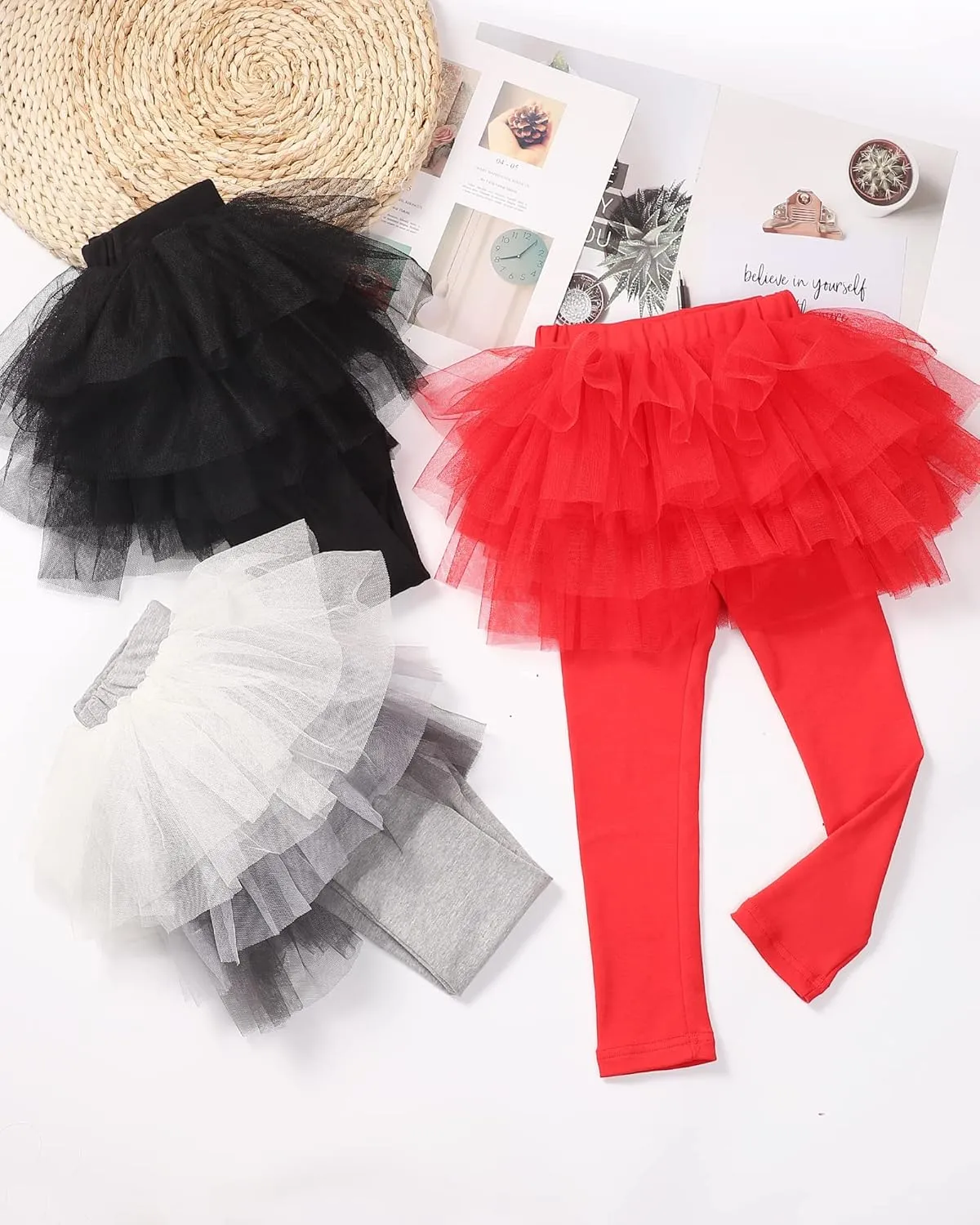 JOCMIC Toddler Girls Tutu Skirt Leggings Pant with Ruffle Kids Footless Culotte