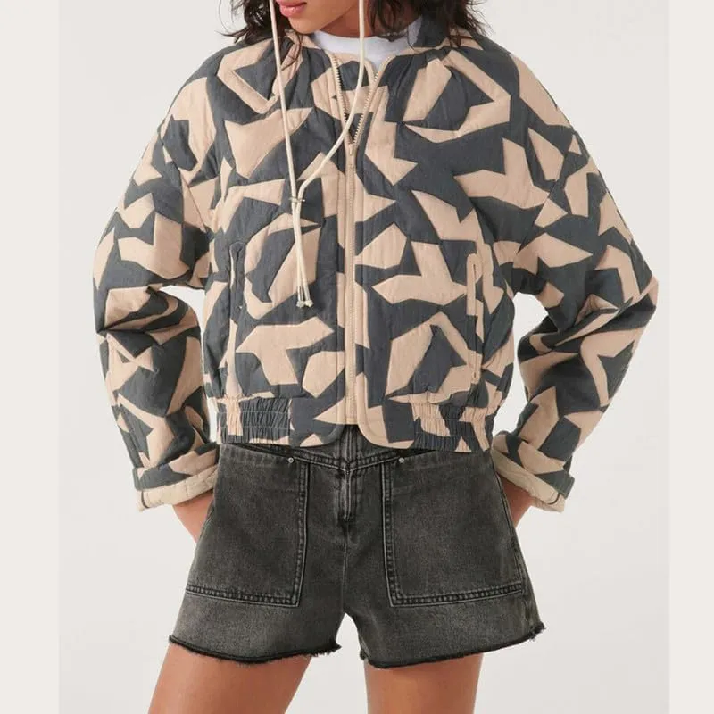 Juakoso Women Floral Print Cropped Quilted Jacket Cardigan Vintage Open Front Padded Puffler Coat Lightweight Casual Outwear