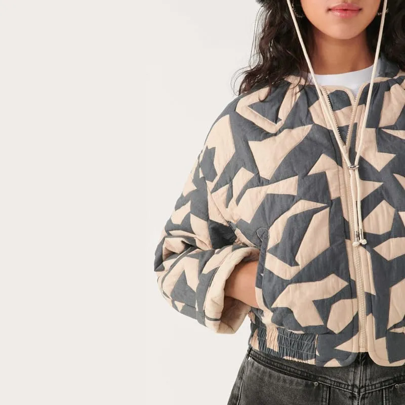 Juakoso Women Floral Print Cropped Quilted Jacket Cardigan Vintage Open Front Padded Puffler Coat Lightweight Casual Outwear