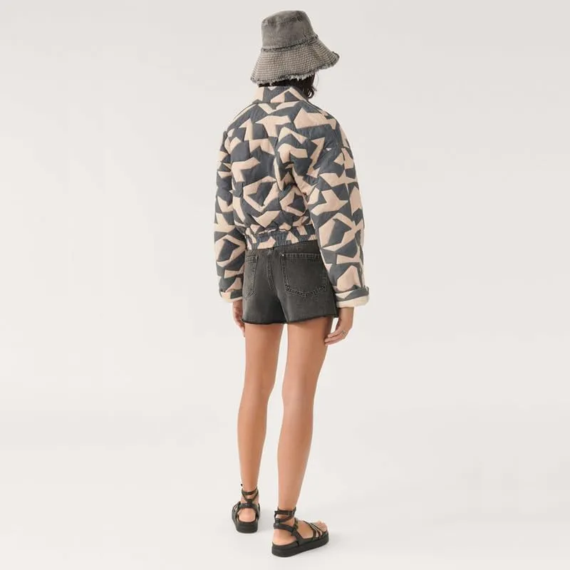 Juakoso Women Floral Print Cropped Quilted Jacket Cardigan Vintage Open Front Padded Puffler Coat Lightweight Casual Outwear