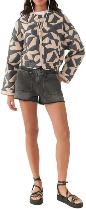 Juakoso Women Floral Print Cropped Quilted Jacket Cardigan Vintage Open Front Padded Puffler Coat Lightweight Casual Outwear
