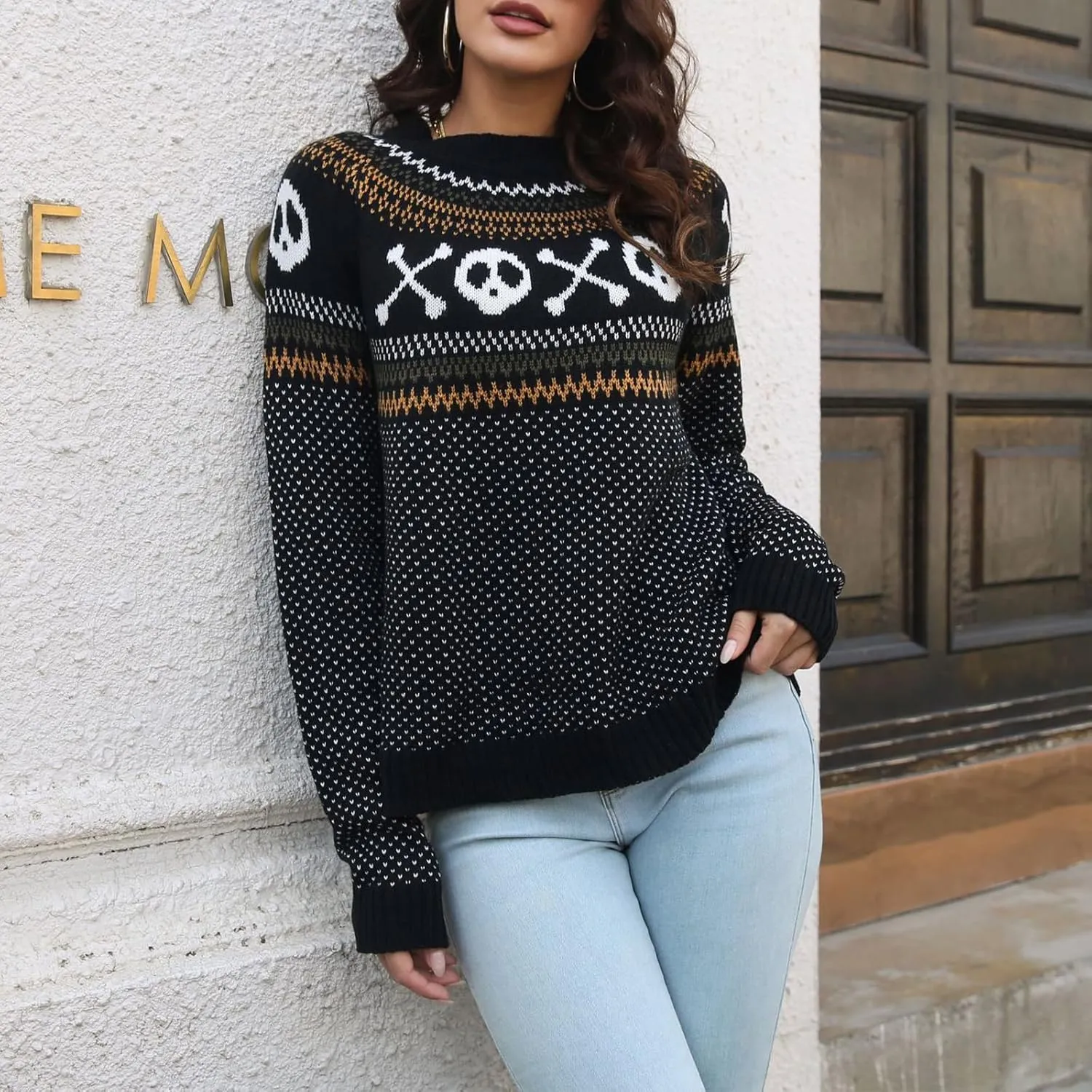 JUNBOON Womens Casual Leopard Print Knitted Pullover Sweaters Long Sleeve Crew Neck Jumper Tops