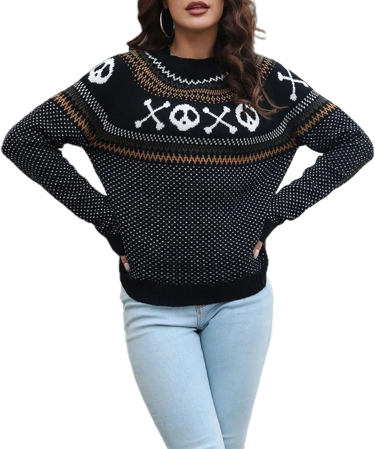 JUNBOON Womens Casual Leopard Print Knitted Pullover Sweaters Long Sleeve Crew Neck Jumper Tops