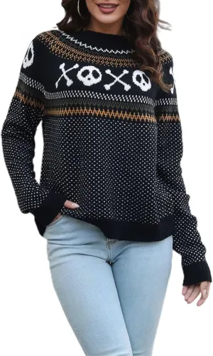 JUNBOON Womens Casual Leopard Print Knitted Pullover Sweaters Long Sleeve Crew Neck Jumper Tops