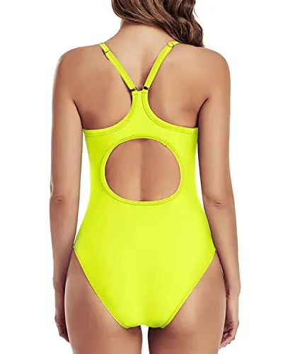 Juniors And Ladies Athletic One Piece Swimsuits For Women-Neon Yellow