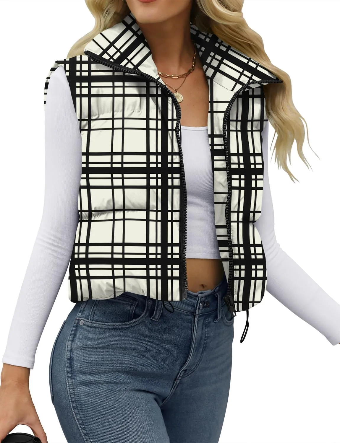 JZC Women's Crop Puffer Vest Lightweight Sleeveless Jacket 2024 Fashion Winter Outerwear Padded Gilet