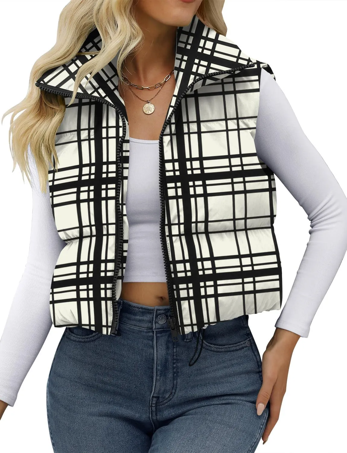 JZC Women's Crop Puffer Vest Lightweight Sleeveless Jacket 2024 Fashion Winter Outerwear Padded Gilet