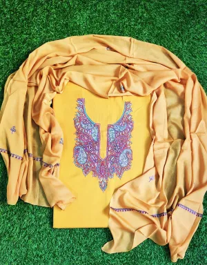 Kashmiri Mustard Colour Cotton Suit With Beautiful Kashmiri Embroidery Definitely Add Elegance.