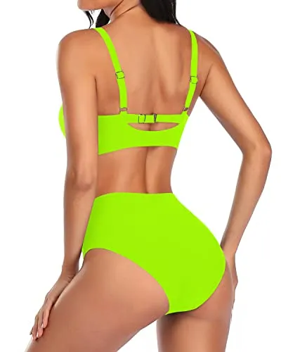 Keyhole Front Bowknot Bikini For Women Bathing Suits-Neon Yellow
