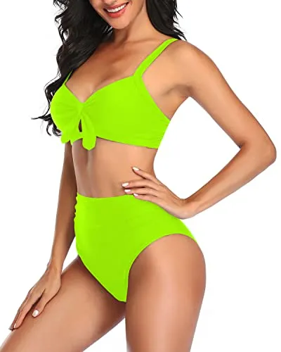 Keyhole Front Bowknot Bikini For Women Bathing Suits-Neon Yellow