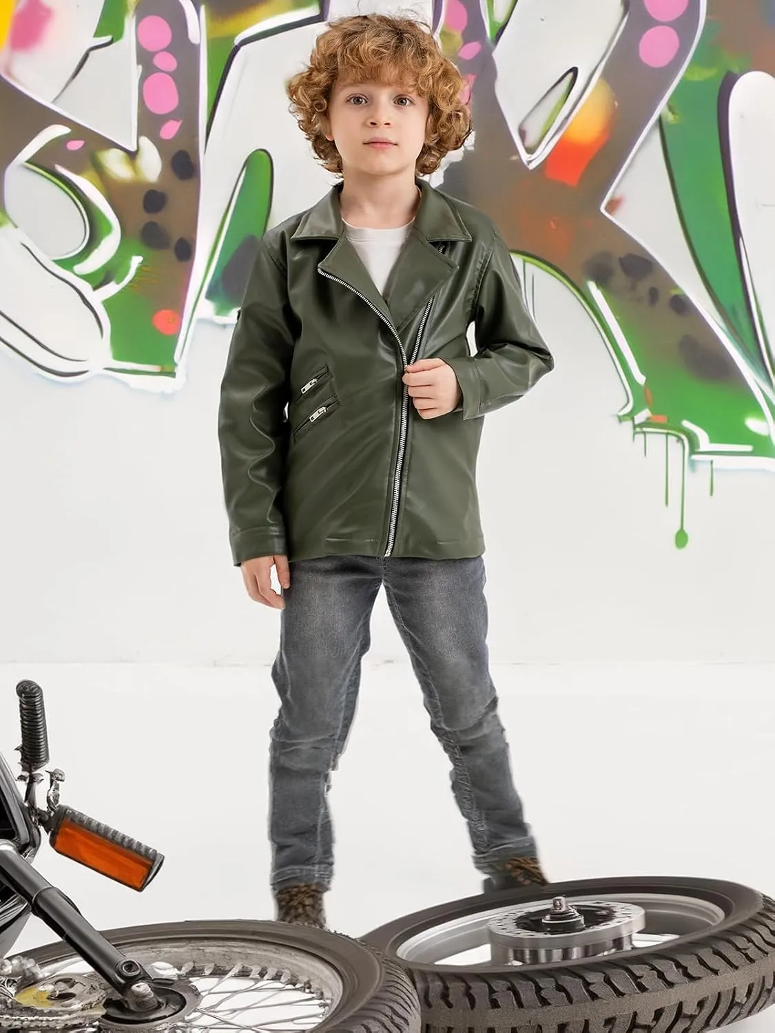 Kids Leather Jacket Unisex, Boys Leather Jacket, Stylish Girls Leather Jacket with Notched Collar