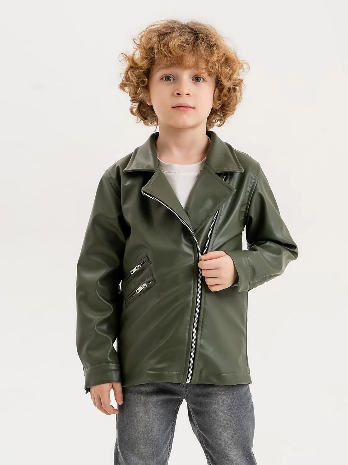 Kids Leather Jacket Unisex, Boys Leather Jacket, Stylish Girls Leather Jacket with Notched Collar