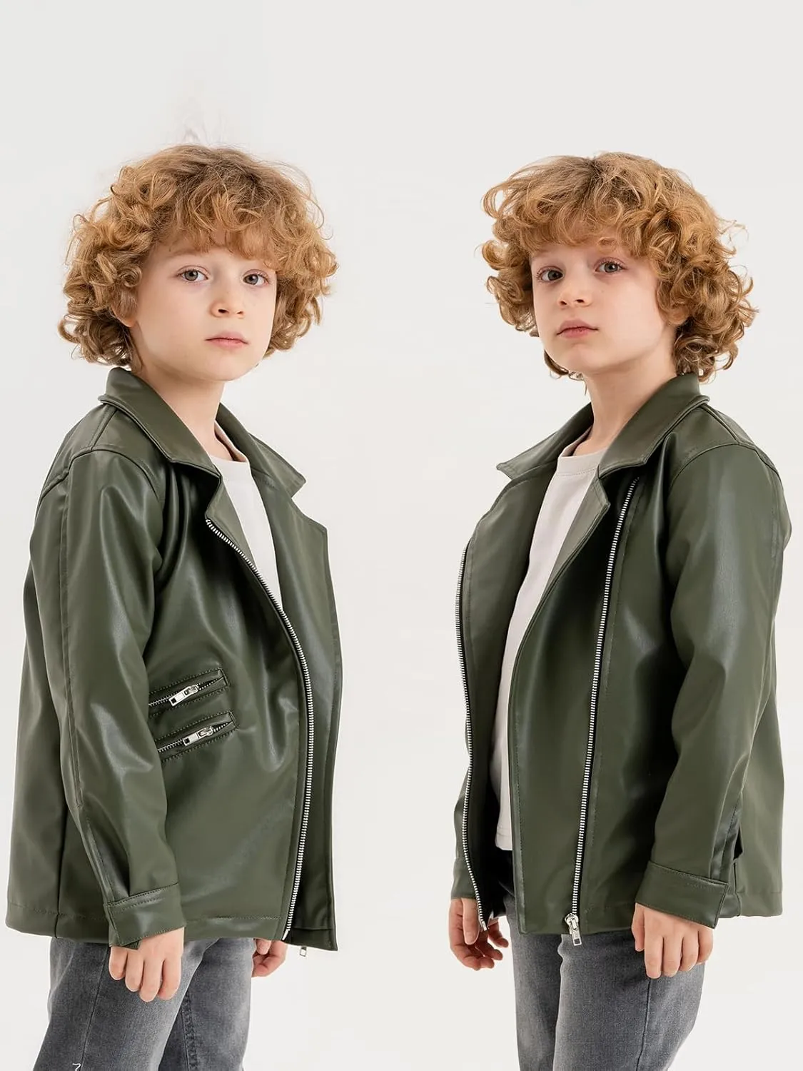Kids Leather Jacket Unisex, Boys Leather Jacket, Stylish Girls Leather Jacket with Notched Collar
