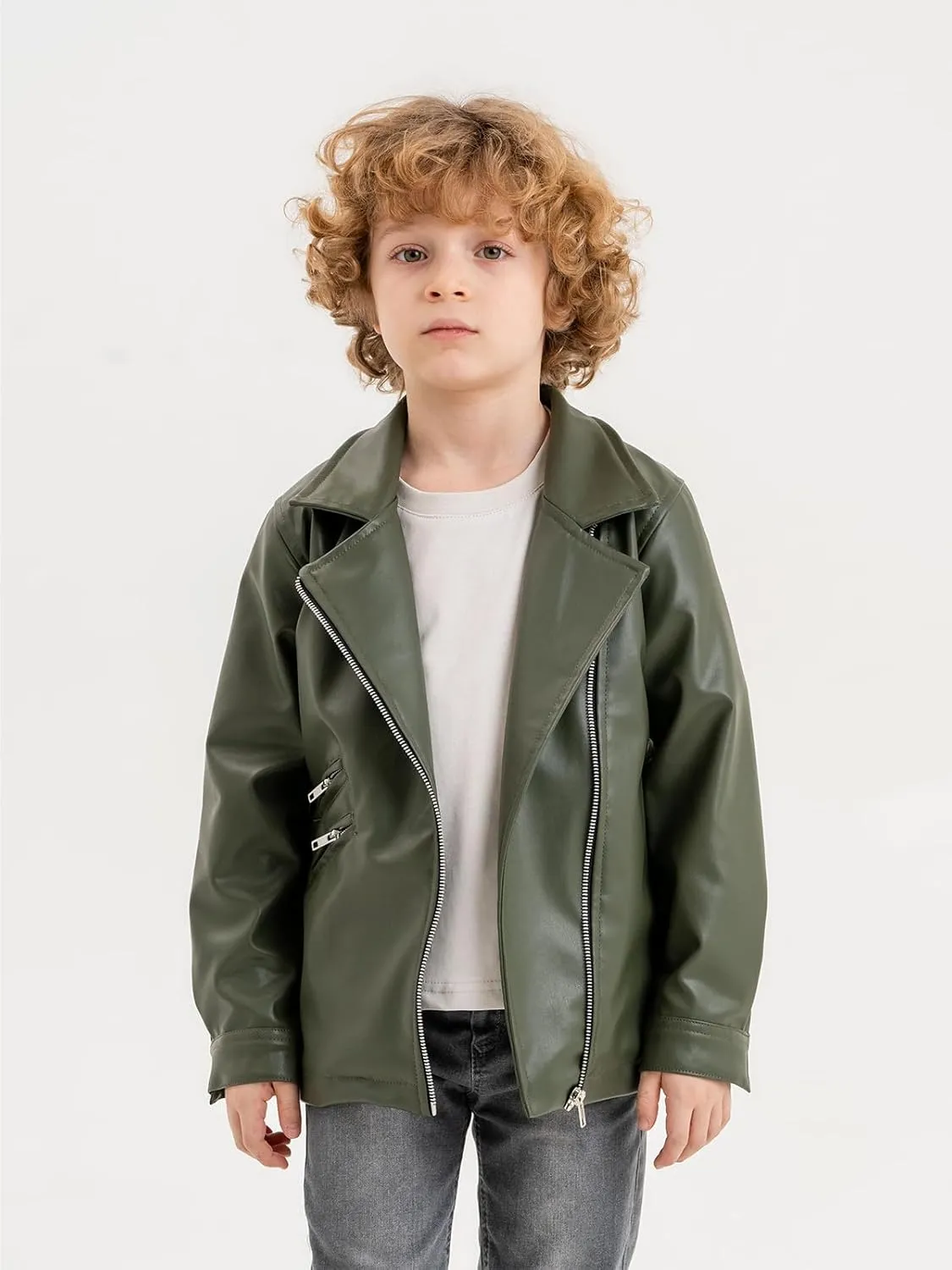 Kids Leather Jacket Unisex, Boys Leather Jacket, Stylish Girls Leather Jacket with Notched Collar