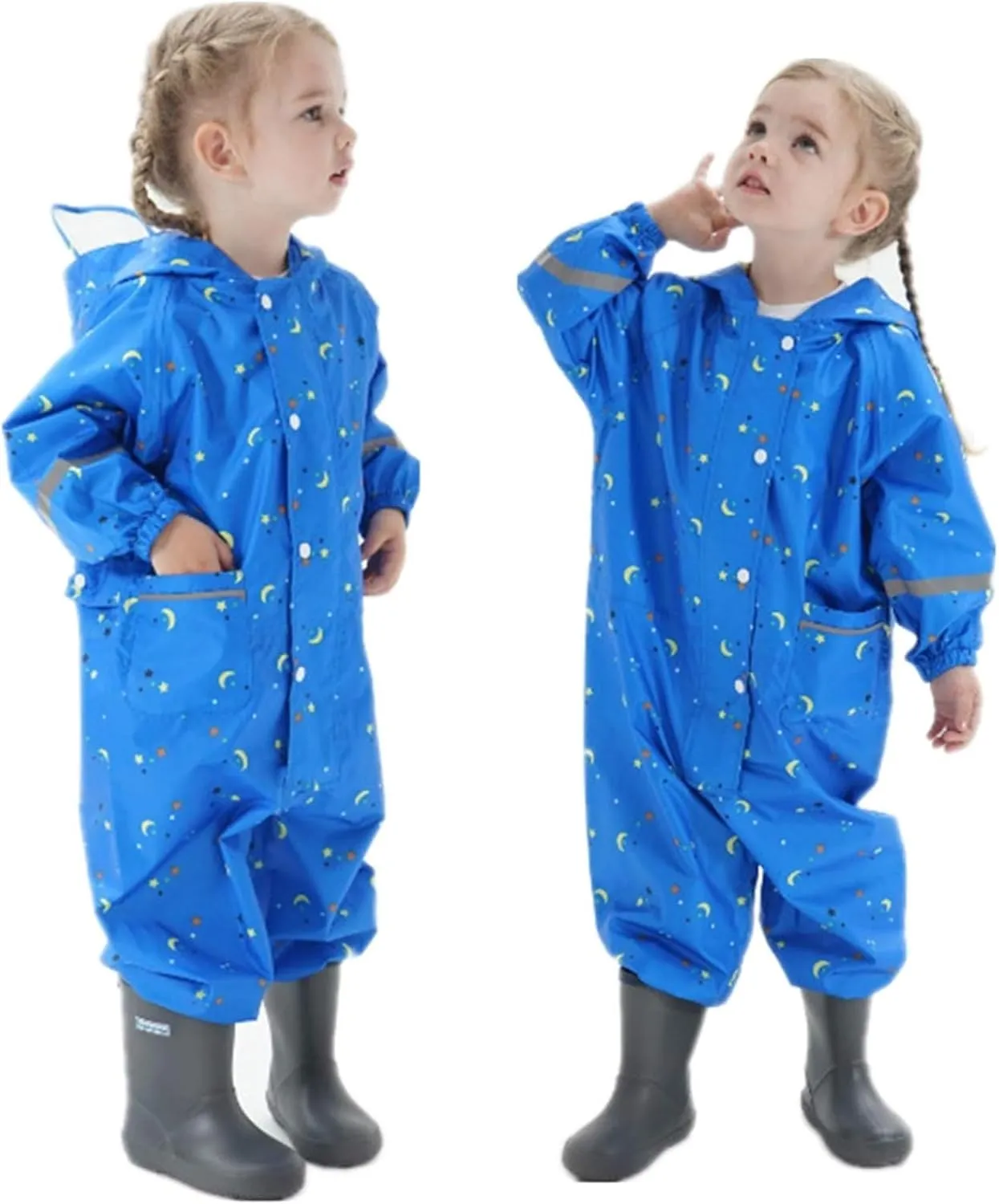 Kids Toddler Rain Suit for Boys Girls One Piece Hooded Waterproof Coverall Rain Jacket Unisex Kids Puddle Suit