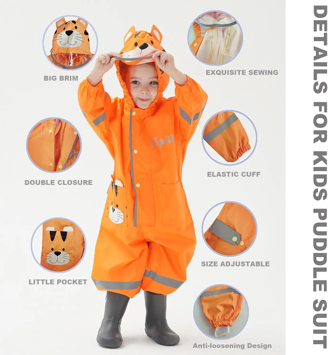 Kids Toddler Rain Suit for Boys Girls One Piece Hooded Waterproof Coverall Rain Jacket Unisex Kids Puddle Suit