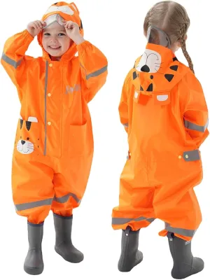 Kids Toddler Rain Suit for Boys Girls One Piece Hooded Waterproof Coverall Rain Jacket Unisex Kids Puddle Suit