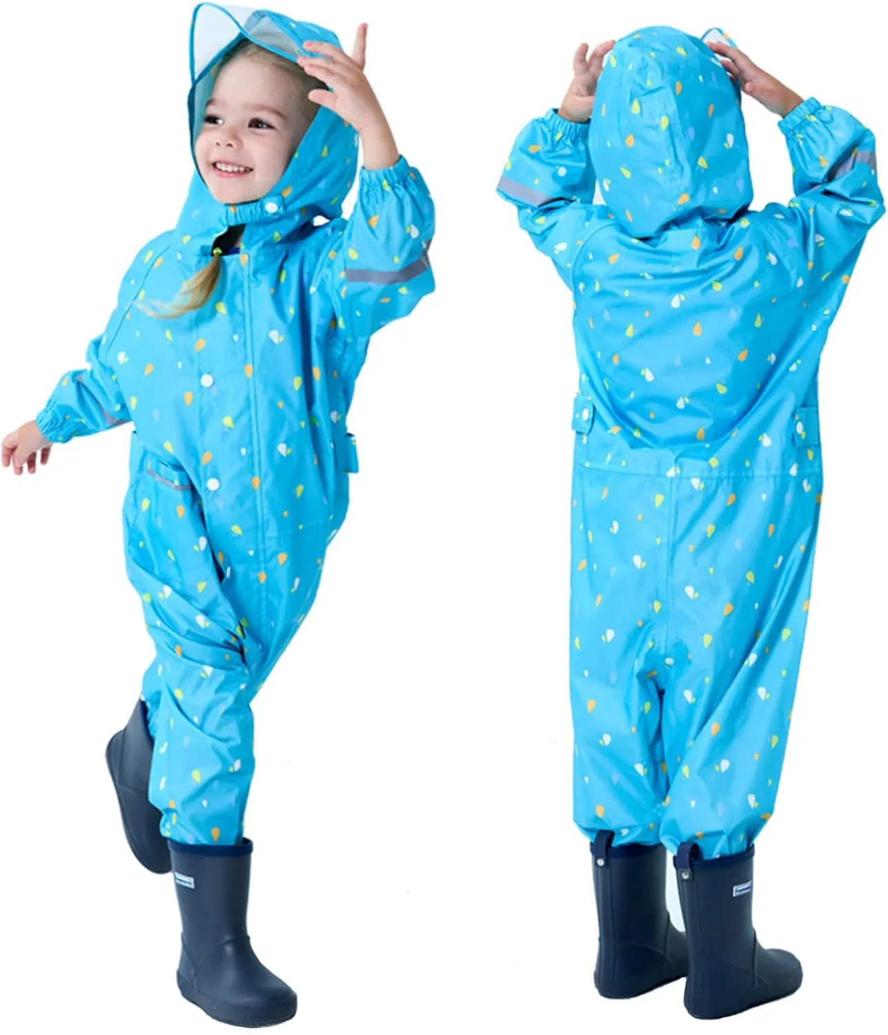 Kids Toddler Rain Suit for Boys Girls One Piece Hooded Waterproof Coverall Rain Jacket Unisex Kids Puddle Suit
