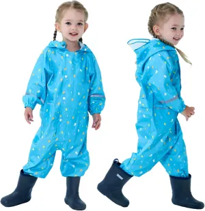 Kids Toddler Rain Suit for Boys Girls One Piece Hooded Waterproof Coverall Rain Jacket Unisex Kids Puddle Suit