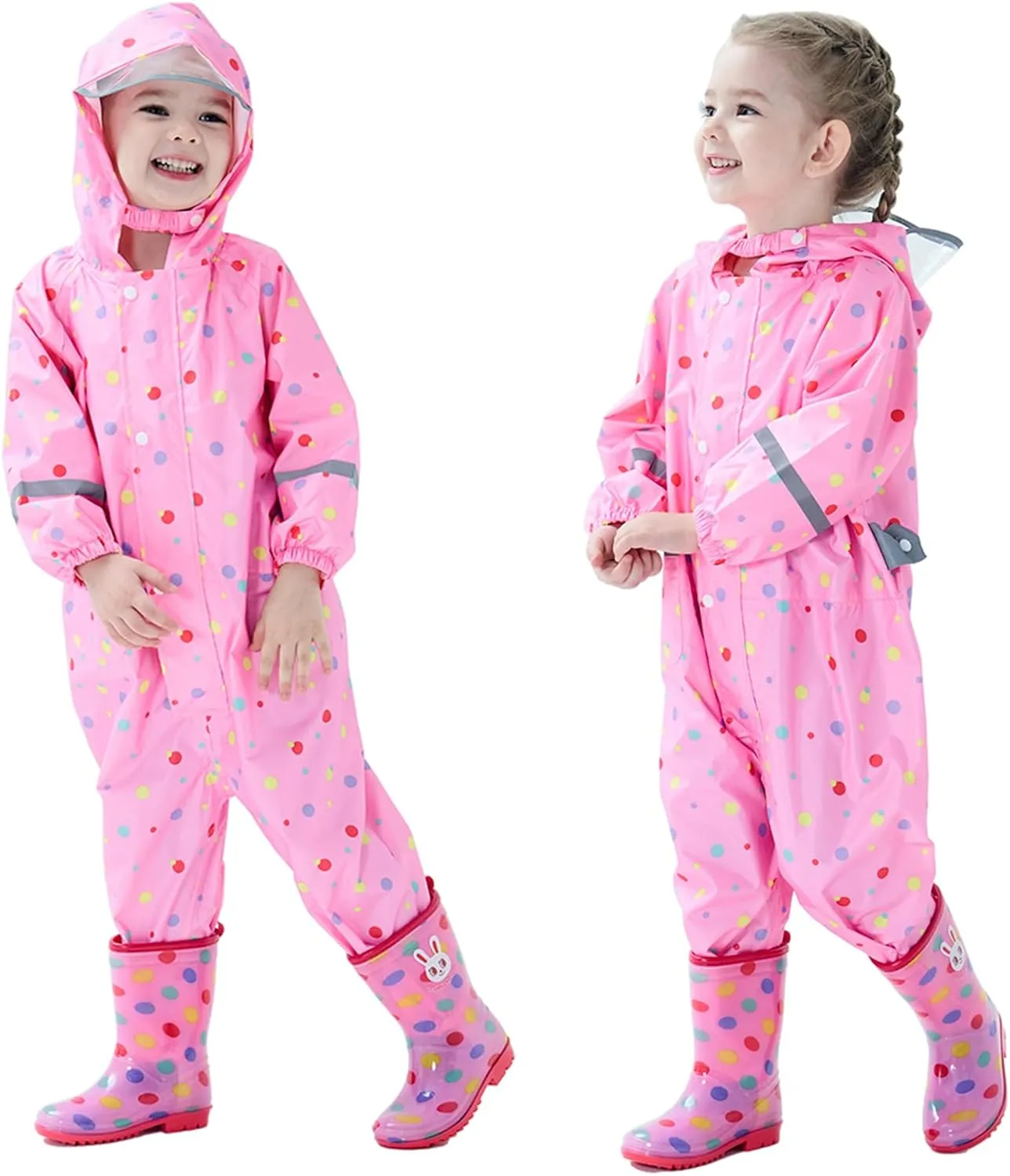 Kids Toddler Rain Suit for Boys Girls One Piece Hooded Waterproof Coverall Rain Jacket Unisex Kids Puddle Suit