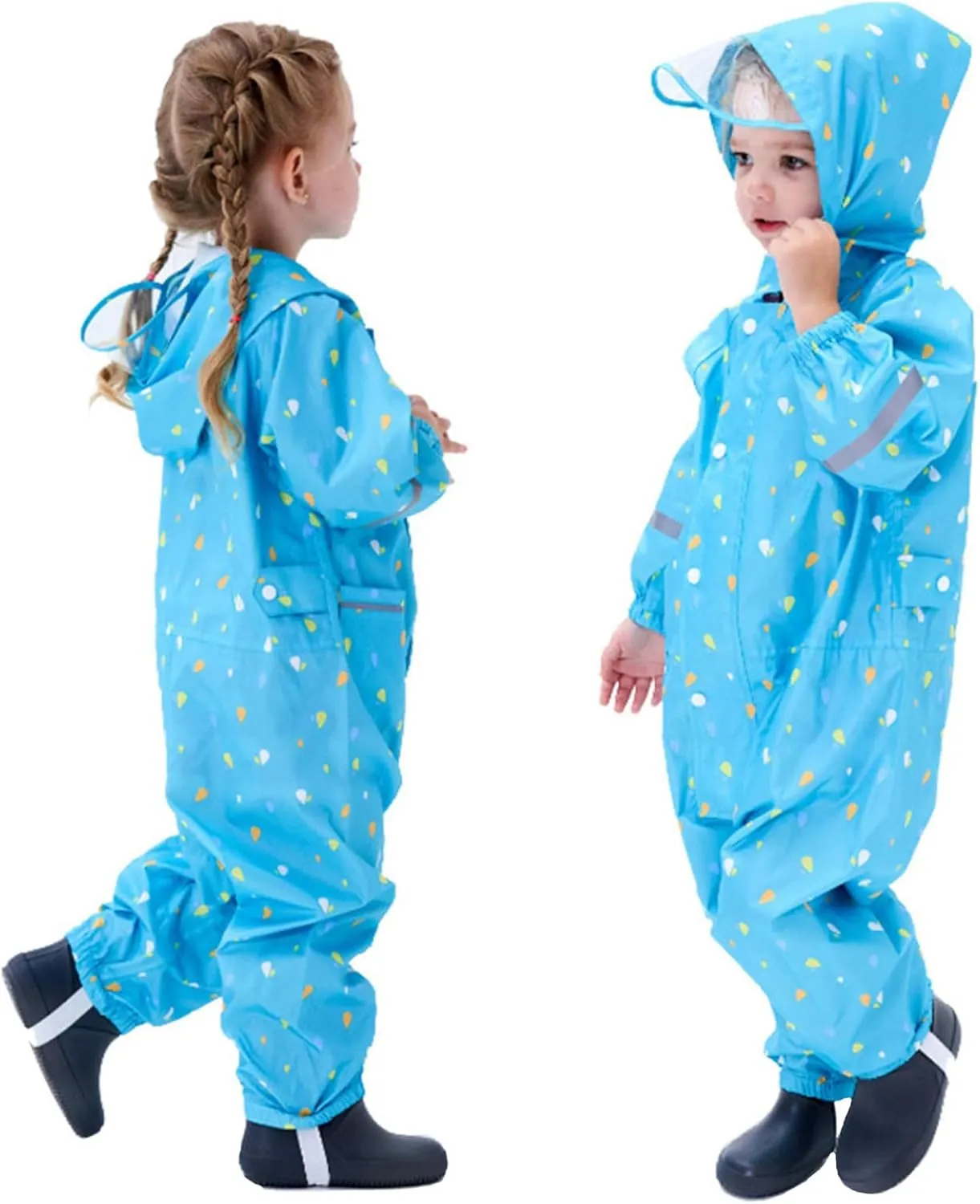 Kids Toddler Rain Suit for Boys Girls One Piece Hooded Waterproof Coverall Rain Jacket Unisex Kids Puddle Suit