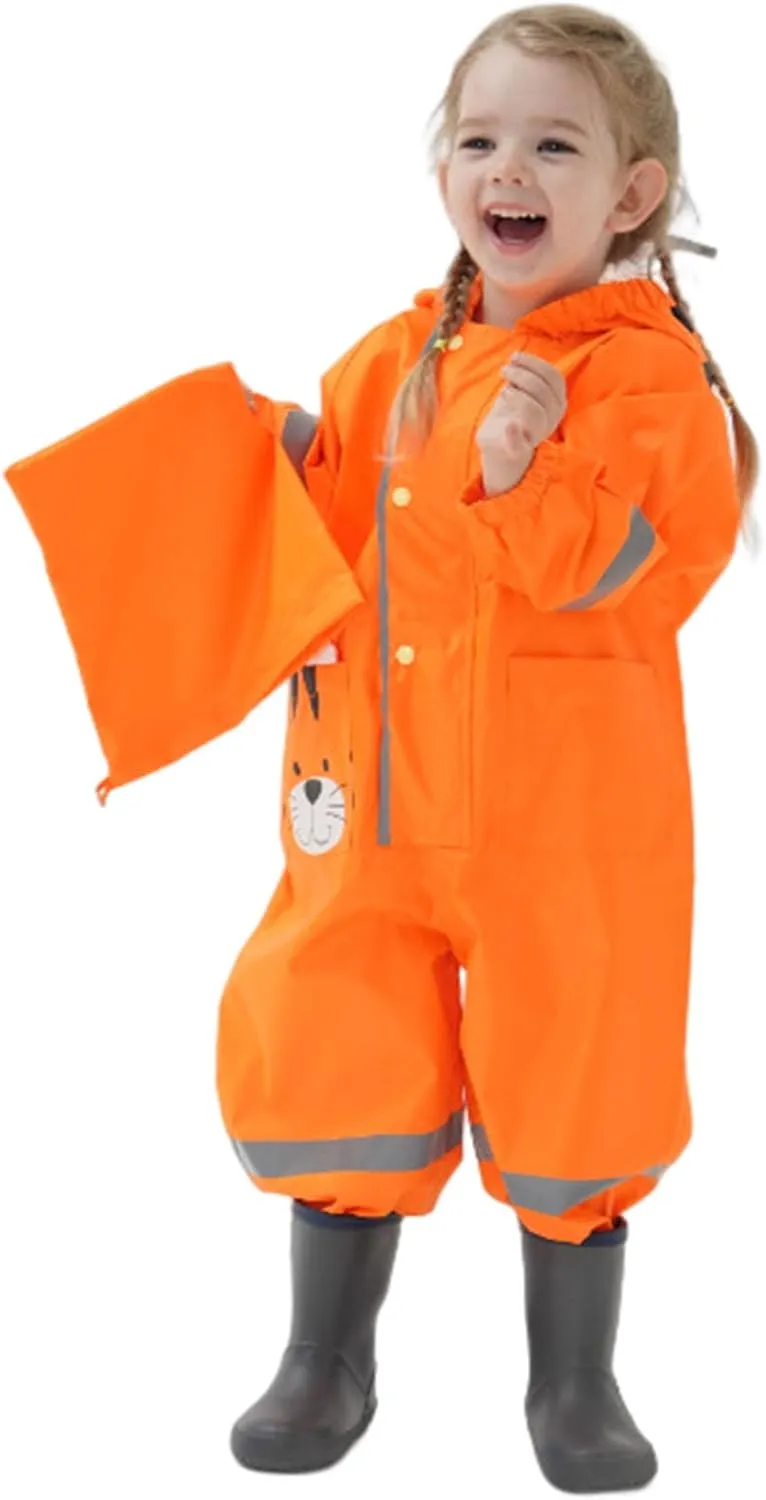 Kids Toddler Rain Suit for Boys Girls One Piece Hooded Waterproof Coverall Rain Jacket Unisex Kids Puddle Suit