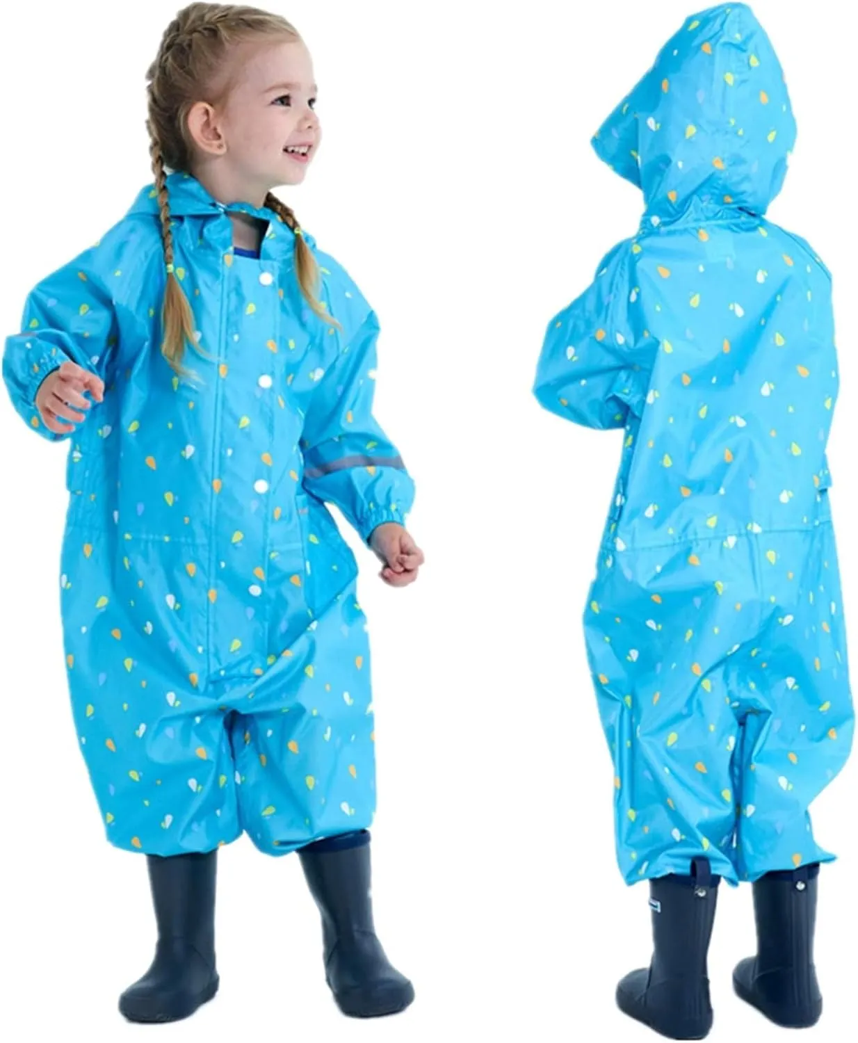Kids Toddler Rain Suit for Boys Girls One Piece Hooded Waterproof Coverall Rain Jacket Unisex Kids Puddle Suit