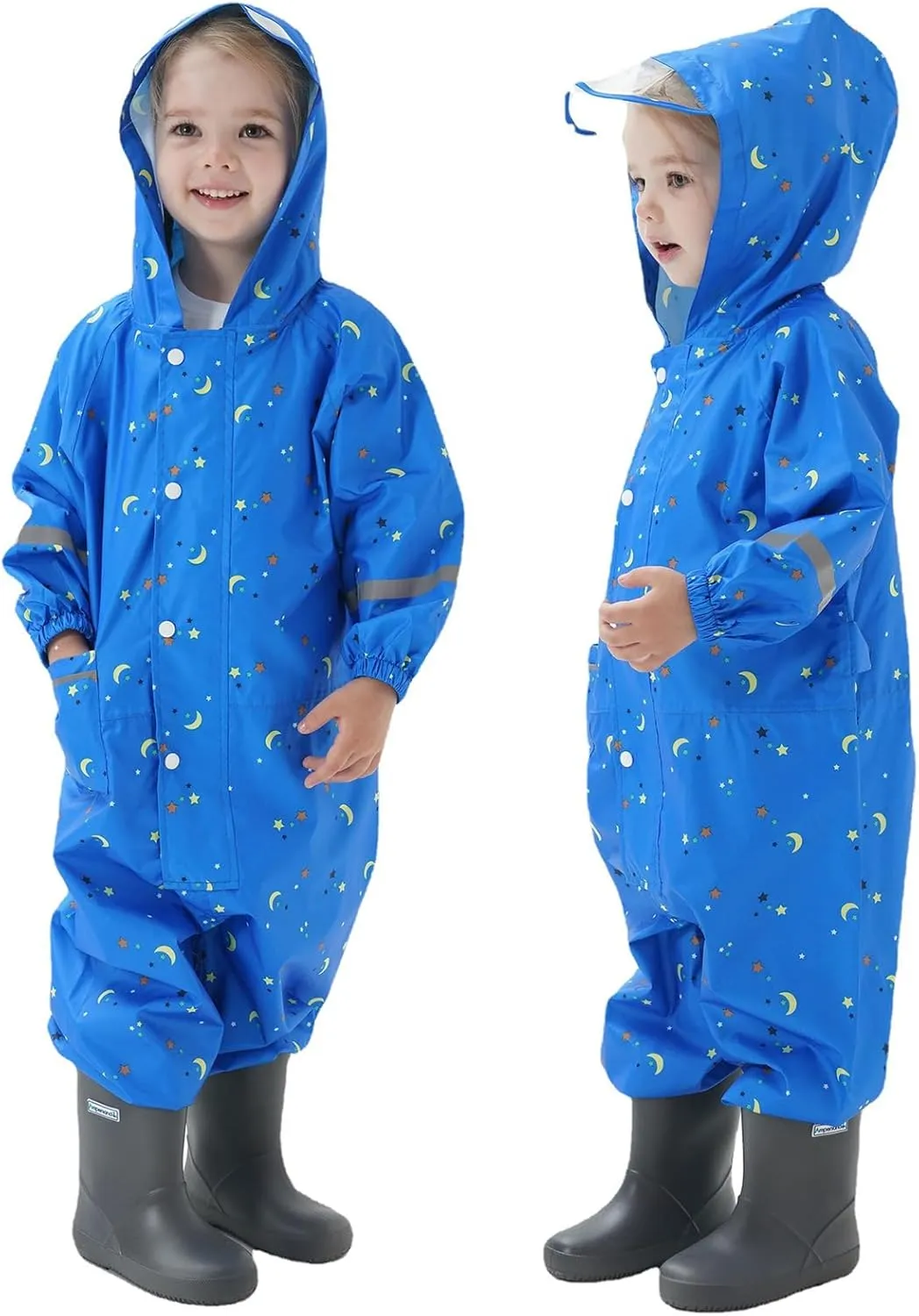 Kids Toddler Rain Suit for Boys Girls One Piece Hooded Waterproof Coverall Rain Jacket Unisex Kids Puddle Suit