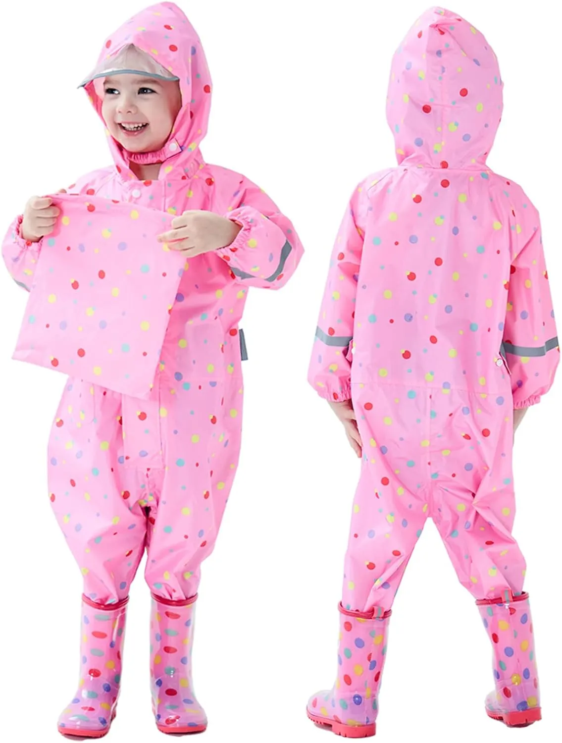 Kids Toddler Rain Suit for Boys Girls One Piece Hooded Waterproof Coverall Rain Jacket Unisex Kids Puddle Suit