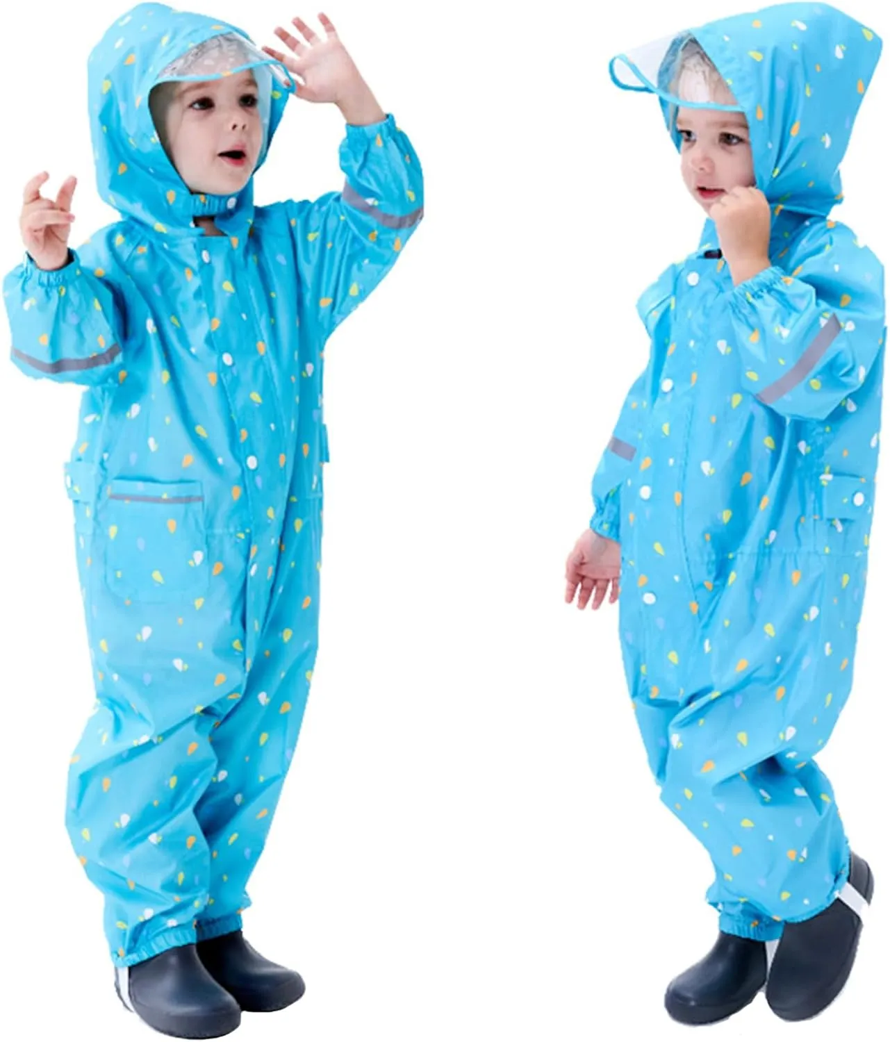 Kids Toddler Rain Suit for Boys Girls One Piece Hooded Waterproof Coverall Rain Jacket Unisex Kids Puddle Suit