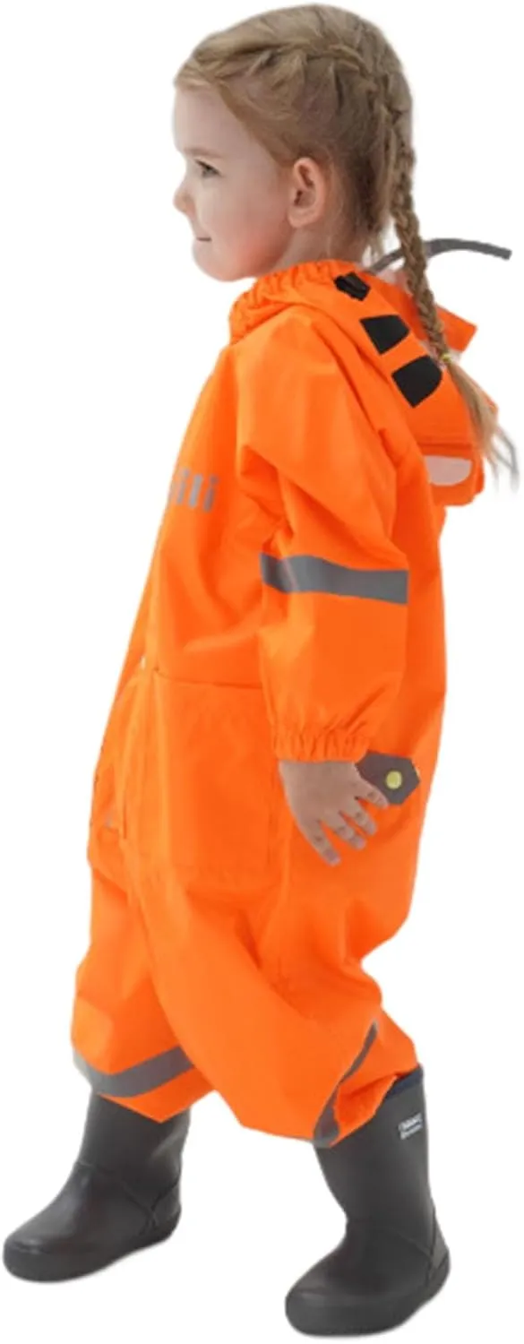 Kids Toddler Rain Suit for Boys Girls One Piece Hooded Waterproof Coverall Rain Jacket Unisex Kids Puddle Suit