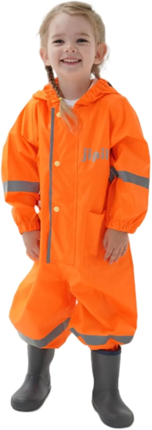 Kids Toddler Rain Suit for Boys Girls One Piece Hooded Waterproof Coverall Rain Jacket Unisex Kids Puddle Suit
