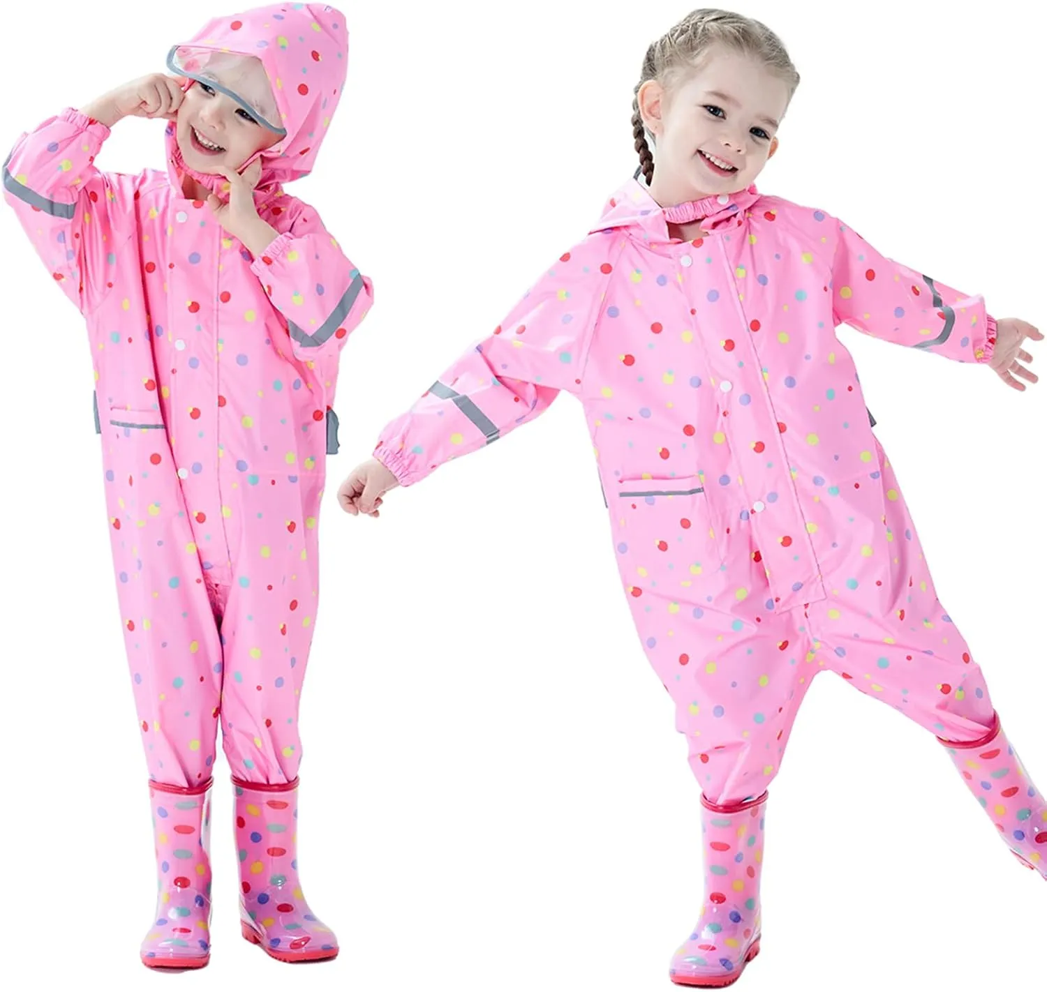 Kids Toddler Rain Suit for Boys Girls One Piece Hooded Waterproof Coverall Rain Jacket Unisex Kids Puddle Suit