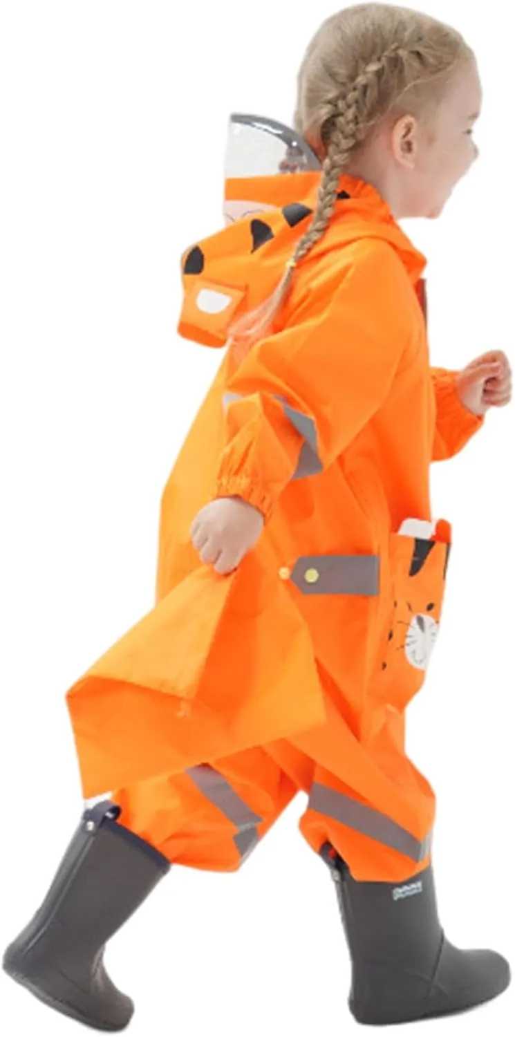 Kids Toddler Rain Suit for Boys Girls One Piece Hooded Waterproof Coverall Rain Jacket Unisex Kids Puddle Suit