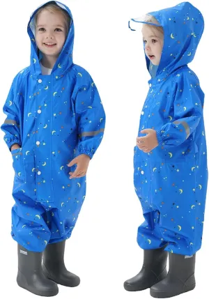Kids Toddler Rain Suit for Boys Girls One Piece Hooded Waterproof Coverall Rain Jacket Unisex Kids Puddle Suit