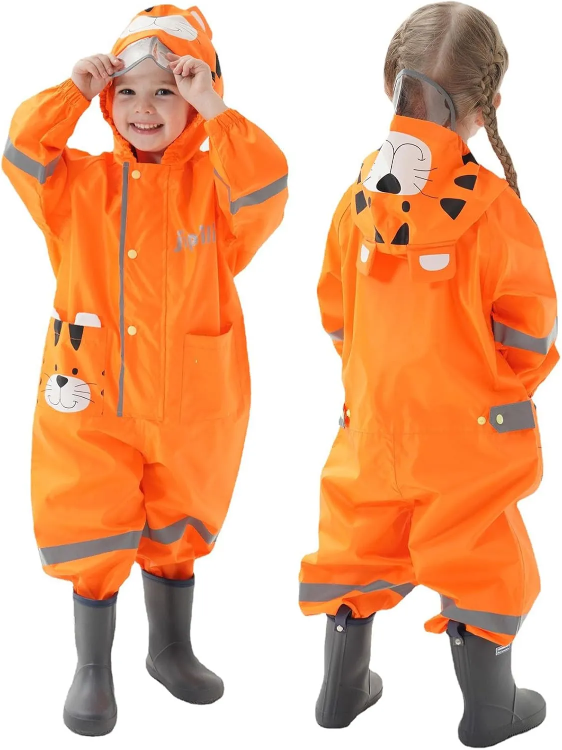 Kids Toddler Rain Suit for Boys Girls One Piece Hooded Waterproof Coverall Rain Jacket Unisex Kids Puddle Suit