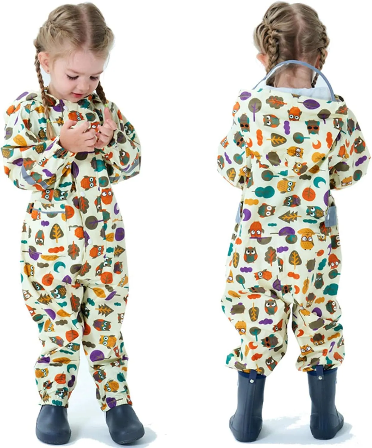 Kids Toddler Rain Suit for Boys Girls One Piece Hooded Waterproof Coverall Rain Jacket Unisex Kids Puddle Suit