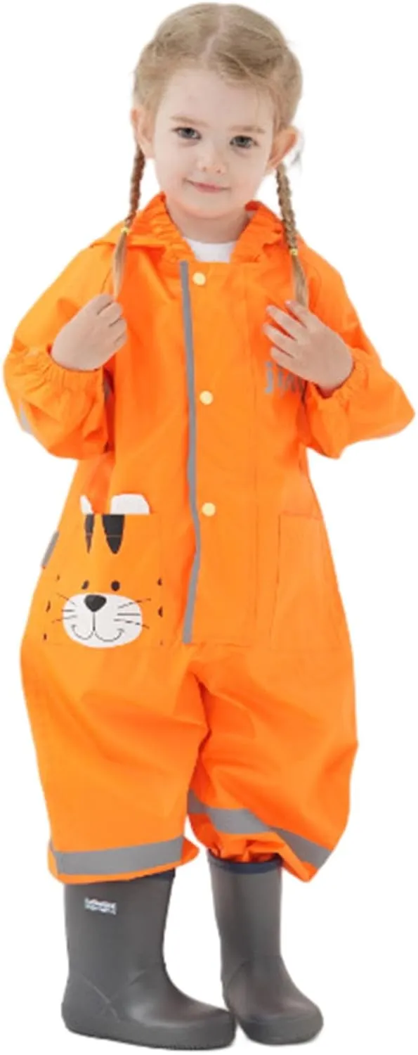 Kids Toddler Rain Suit for Boys Girls One Piece Hooded Waterproof Coverall Rain Jacket Unisex Kids Puddle Suit