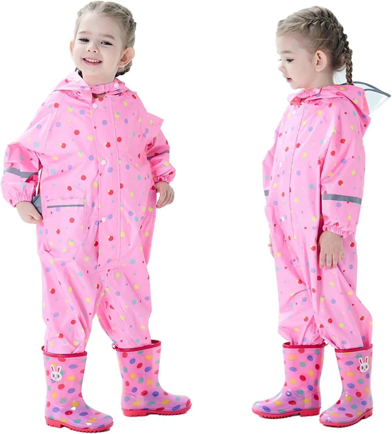 Kids Toddler Rain Suit for Boys Girls One Piece Hooded Waterproof Coverall Rain Jacket Unisex Kids Puddle Suit