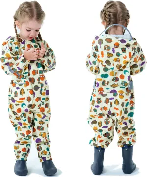 Kids Toddler Rain Suit for Boys Girls One Piece Hooded Waterproof Coverall Rain Jacket Unisex Kids Puddle Suit